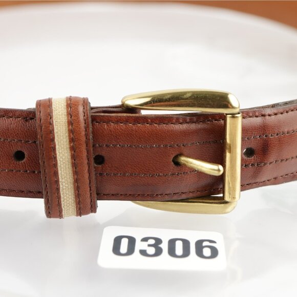 VTG USA Cole Haan Mens Belt Size 42 Brown Leather Tan Inlay Handcrafted Maine - Picture 9 of 16
